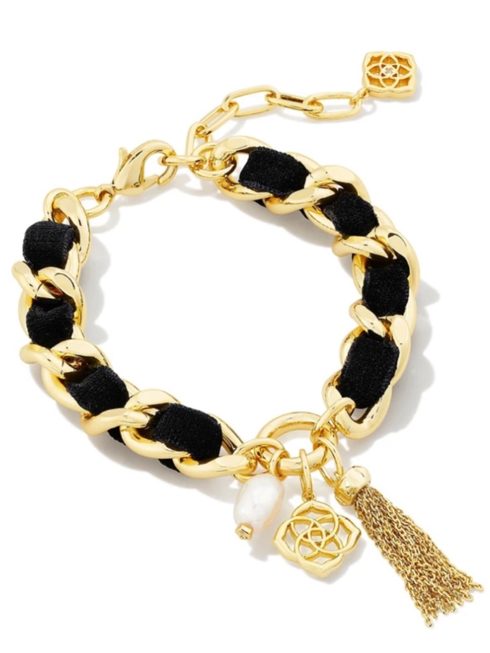 Kendra Scott Everleigh Gold Chain-Link Bracelet with Black Velvet